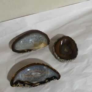 Genuine Semi-Precious Brazilian Agate Slice Set of 3 Polished Geode Ashtray Dish